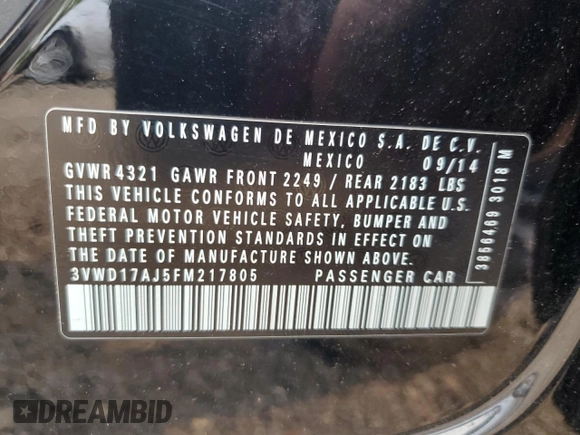 2015 Volkswagen Jetta SE with VIN 3VWD17AJ5FM217805, listed as a Copart auction lot 58812305 with 132,573 mi miles and Salvage title. Bid and sale history available at DreamBid. Image 12.