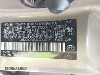 2004 Toyota Prius with VIN JTDKB22U840020629, listed as a IAAI auction lot 41917998 with 1 mi miles. Bid and sale history available at carsss.com. Image 9.