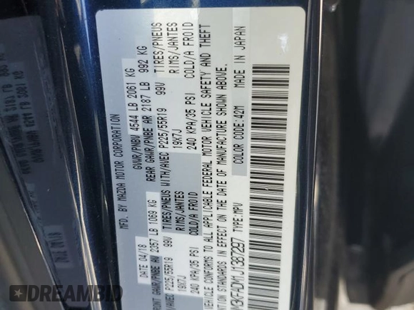 2018 Mazda CX-5 Grand Touring with VIN JM3KFADM1J1387297, listed as a Copart auction lot 60589625 with 92,283 mi miles and Non repairable. Bid and sale history available at DreamBid. Image 14.