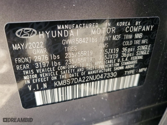 2022 Hyundai Santa Fe Plug-In Hybrid Limited with VIN KM8S7DA22NU047330, listed as a Copart auction lot 87259394 with 31,131 mi miles and Salvage Title. Bid and sale history available at carsss.com. Image 15.
