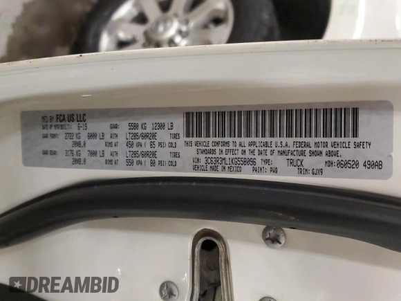 2019 Ram 3500 Laramie with VIN 3C63R3ML1KG558096, listed as a Copart auction lot 86859644 with 143,163 mi miles and Salvage Title. Bid and sale history available at carsss.com. Image 12.