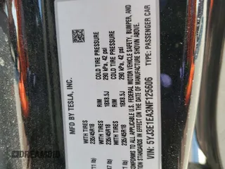 2022 Tesla Model 3 with VIN 5YJ3E1EA3NF125606, listed as a Copart auction lot 49087955 with 41,543 mi miles and Salvage Title. Bid and sale history available at carsss.com. Image 12.