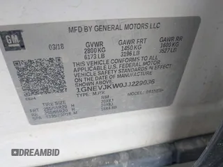 2018 Chevrolet Traverse Premier z VIN 1GNEVJKW0JJ229036, wystawiony jako IAAI lot #41866737 z przebiegiem 126 794 mil mil oraz . Historia ofert i sprzedaży dostępna na DreamBid. Obrazek 9.