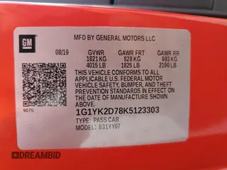 2019 Chevrolet Corvette Z51 2LT with VIN 1G1YK2D78K5123303, listed as a Copart auction lot 70470654 with 25,179 mi miles and Salvage Title. Bid and sale history available at carsss.com. Image 15.