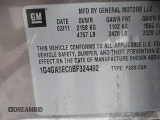 2011 Buick LaCrosse CX with VIN 1G4GA5EC0BF324492, listed as a IAAI auction lot 41619363 with Not provided miles and . Bid and sale history available at DreamBid. Image 9.