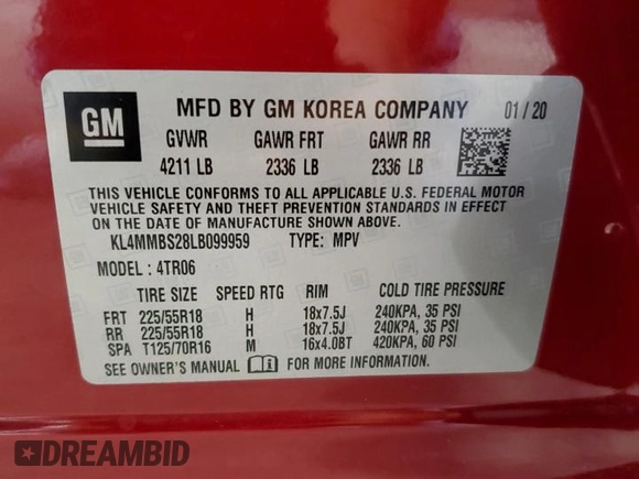 2020 Buick Encore GX Preferred with VIN KL4MMBS28LB099959, listed as a Copart auction lot 64276195 with 25,901 mi miles and Salvage title. Bid and sale history available at DreamBid. Image 12.