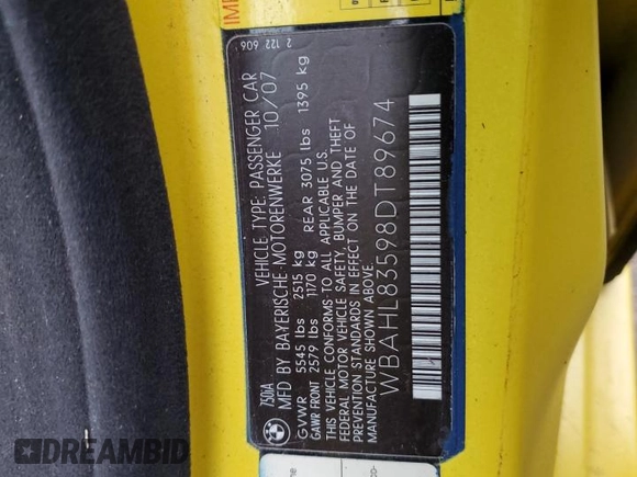 2008 BMW 7 Series 750i with VIN WBAHL83598DT89674, listed as a Copart auction lot 80121224 with 176,601 mi miles and Salvage Title. Bid and sale history available at DreamBid. Image 13.