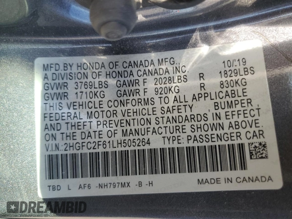 2020 Honda Civic Sedan LX with VIN 2HGFC2F61LH505264, listed as a Copart auction lot 49534495 with 111,736 mi miles and Salvage Title. Bid and sale history available at carsss.com. Image 12.