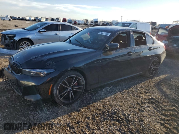 2023 BMW 3 Series 330i xDrive with VIN 3MW89FF08P8D10039, listed as a Copart auction lot 43472935 with 0 mi miles and Salvage Title. Bid and sale history available at carsss.com. Image 1.