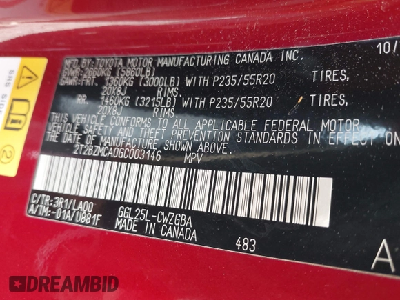 2016 Lexus RX 350 с VIN 2T2BZMCA0GC003146, выставлен на аукционе IAAI как лот 42215733 с пробегом 53 422 миль миль и . История ставок и продаж доступна на DreamBid. Изображение 9.
