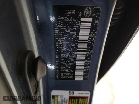 2016 Toyota Corolla L with VIN 2T1BURHE4GC691714, listed as a Copart auction lot 56529485 with 111,553 mi miles and Salvage title. Bid and sale history available at DreamBid. Image 12.