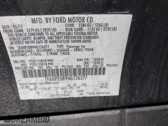 2017 Ford Taurus SE с VIN 1FAHP2D89HG126277, выставлен на аукционе IAAI как лот 41904718 с пробегом 188 958 миль миль и . История ставок и продаж доступна на DreamBid. Изображение 9.