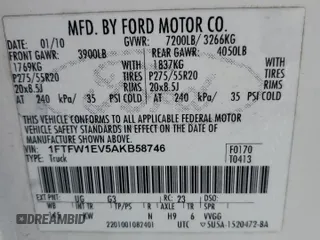 2010 Ford F-150 XL with VIN 1FTFW1EV5AKB58746, listed as a Copart auction lot 60144085 with Not provided miles and Salvage title. Bid and sale history available at DreamBid. Image 12.