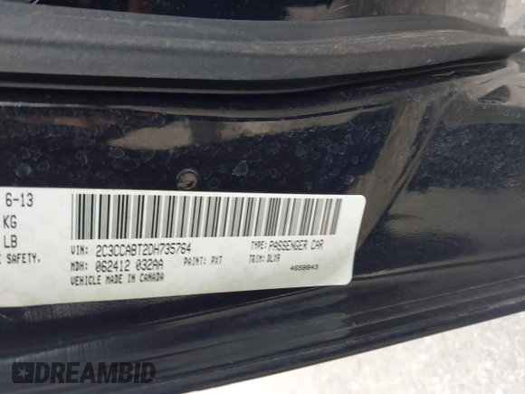 2013 Chrysler 300 with VIN 2C3CCABT2DH735764, listed as a IAAI auction lot 41977616 with 164,517 mi miles. Bid and sale history available at carsss.com. Image 9.