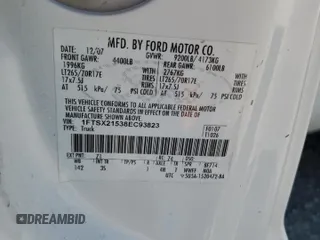 2008 Ford F-250 XL with VIN 1FTSX21538EC93823, listed as a Copart auction lot 55140655 with 341,550 mi miles and Salvage title. Bid and sale history available at DreamBid. Image 12.