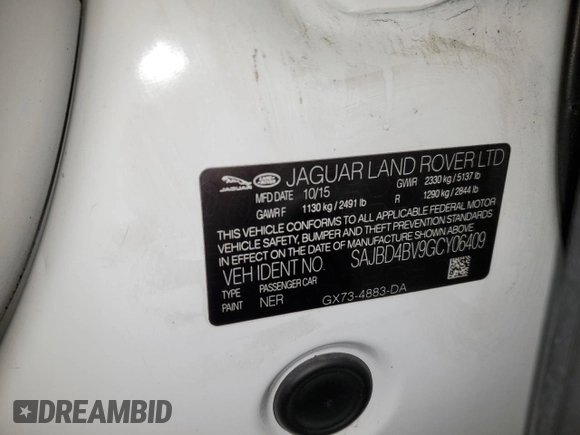 2016 Jaguar XF 35t Premium with VIN SAJBD4BV9GCY06409, listed as a Copart auction lot 85820404 with 58,654 mi miles and Salvage Title. Bid and sale history available at carsss.com. Image 13.