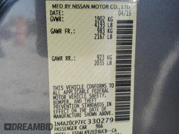 2015 Nissan LEAF S with VIN 1N4AZ0CP7FC330279, listed as a Copart auction lot 51583175 with 62,617 mi miles and Salvage Title. Bid and sale history available at DreamBid. Image 14.