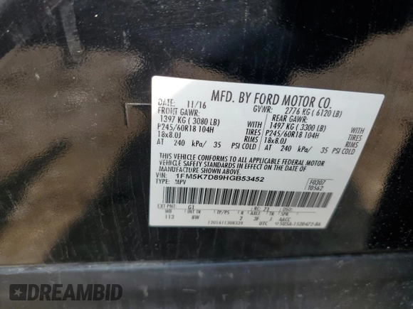 2017 Ford Explorer XLT с VIN 1FM5K7D89HGB53452, выставлен на аукционе Copart как лот 54400615 с пробегом 140 947 миль миль и Списание • Salvage title. История ставок и продаж доступна на DreamBid. Изображение 13.