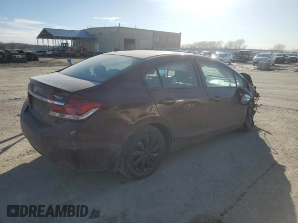 2013 Honda Civic LX with VIN 19XFB2F54DE037147, listed as a Copart auction lot 46339035 with Not Provided miles and Salvage Title. Bid and sale history available at DreamBid. Image 3.