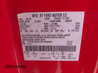 2010 Ford F-150 XL with VIN 1FTEX1E81AFA26692, listed as a IAAI auction lot 42088906 with 216,583 mi miles. Bid and sale history available at carsss.com. Image 9.
