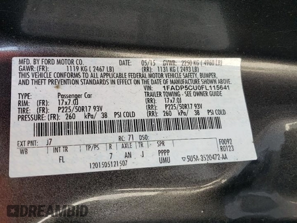 2015 Ford C-Max Energi SEL with VIN 1FADP5CU0FL115641, listed as a Copart auction lot 46487404 with 97,970 mi miles. Bid and sale history available at carsss.com. Image 15.