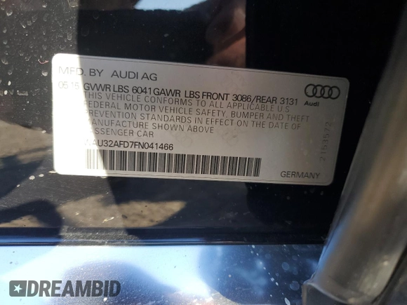 2015 Audi A8 L 4.0T with VIN WAU32AFD7FN041466, listed as a Copart auction lot 47211805 with 85,446 mi miles and Salvage Title. Bid and sale history available at carsss.com. Image 12.