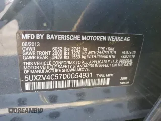 2013 BMW X5 xDrive35i with VIN 5UXZV4C57D0G54931, listed as a Copart auction lot 54231615 with 185,246 mi miles and Salvage Title. Bid and sale history available at carsss.com. Image 13.