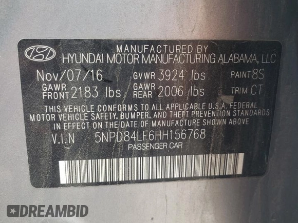 2017 Hyundai Elantra SE with VIN 5NPD84LF6HH156768, listed as a Copart auction lot 59484145 with 152,734 mi miles and Salvage title. Bid and sale history available at DreamBid. Image 12.