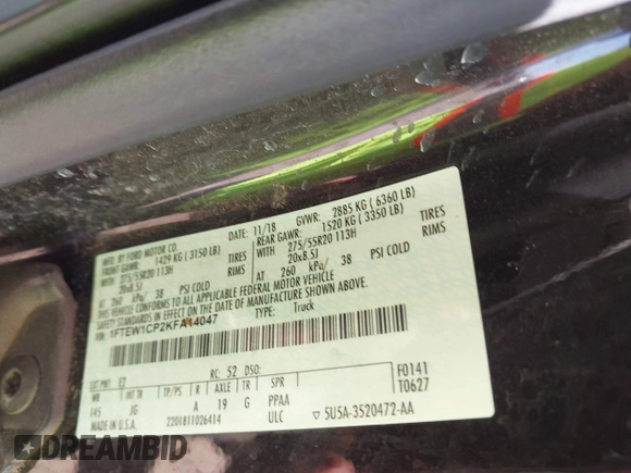 2019 Ford F-150 XL z VIN 1FTEW1CP2KFA14047, wystawiony jako IAAI lot #41777797 z przebiegiem 139 533 mil mil oraz . Historia ofert i sprzedaży dostępna na DreamBid. Obrazek 9.