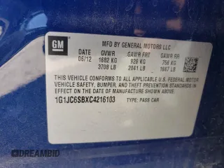 2012 Chevrolet Sonic LT with VIN 1G1JC6SBXC4216103, listed as a Copart auction lot 75721374 with 69,048 mi miles and Salvage Title. Bid and sale history available at carsss.com. Image 13.