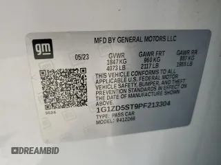 2023 Chevrolet Malibu LT with VIN 1G1ZD5ST9PF213304, listed as a Copart auction lot 52497935 with 63,162 mi miles and Salvage Title. Bid and sale history available at DreamBid. Image 14.