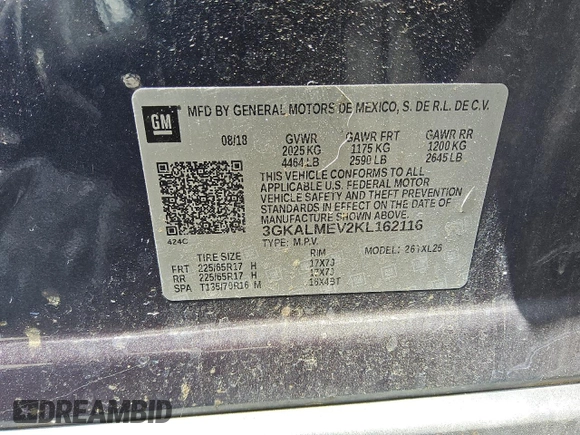 2019 GMC Terrain SLE with VIN 3GKALMEV2KL162116, listed as a Copart auction lot 52729145 with 129,995 mi miles and Clean Title. Bid and sale history available at carsss.com. Image 12.