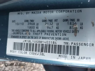 2011 Mazda Mazda3 i Sport with VIN JM1BL1UG8B1403184, listed as a IAAI auction lot 41647007 with 169,702 mi miles. Bid and sale history available at carsss.com. Image 9.