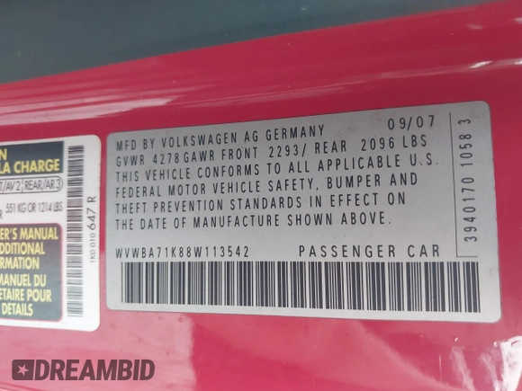 2008 Volkswagen Rabbit S z VIN WVWBA71K88W113542, wystawiony jako IAAI lot #42368934 z przebiegiem 101 785 mil mil oraz . Historia ofert i sprzedaży dostępna na DreamBid. Obrazek 9.