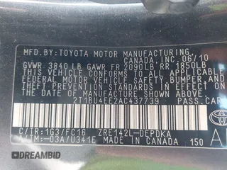 2010 Toyota Corolla with VIN 2T1BU4EE2AC437739, listed as a IAAI auction lot 42101264 with 162,051 mi miles. Bid and sale history available at carsss.com. Image 9.