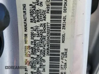 2010 Toyota Corolla with VIN 1NXBU4EE2AZ322377, listed as a Copart auction lot 55354965 with 171,666 mi miles and Salvage title. Bid and sale history available at DreamBid. Image 12.