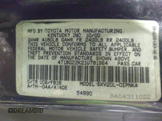 2001 Toyota Camry CE with VIN 4T1BG22K21U781964, listed as a IAAI auction lot 35629457 with 171,488 mi miles. Bid and sale history available at carsss.com. Image 9.