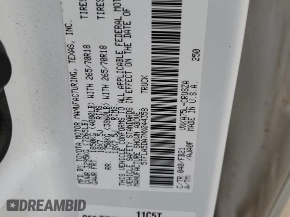2022 Toyota Tundra SR5 with VIN 5TFLA5DA7NX044358, listed as a Copart auction lot 85799994 with 33,922 mi miles and Salvage title. Bid and sale history available at DreamBid. Image 15.