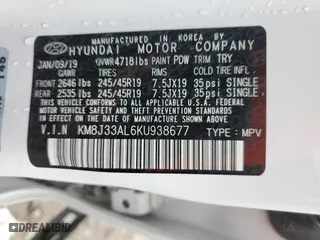 2019 Hyundai Tucson Night with VIN KM8J33AL6KU938677, listed as a Copart auction lot 66299714 with 52,071 mi miles and Salvage Title. Bid and sale history available at carsss.com. Image 14.
