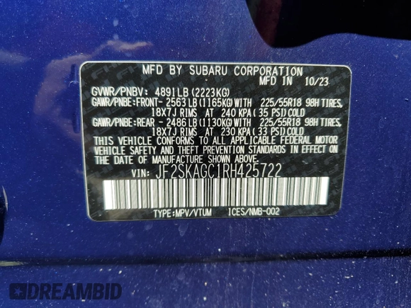 2024 Subaru Forester Sport with VIN JF2SKAGC1RH425722, listed as a Copart auction lot 49426215 with 5,209 mi miles and Salvage Title. Bid and sale history available at carsss.com. Image 14.