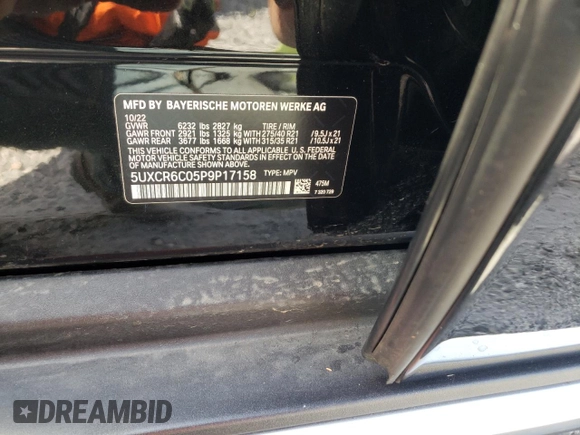 2023 BMW X5 xDrive40i with VIN 5UXCR6C05P9P17158, listed as a Copart auction lot 51681103 with 8,334 mi miles and . Bid and sale history available at DreamBid. Image 14.