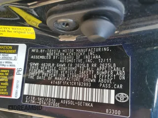 2012 Toyota Camry L with VIN 4T4BF1FK1CR182893, listed as a Copart auction lot 54243755 with 170,412 mi miles and Salvage Title. Bid and sale history available at DreamBid. Image 12.