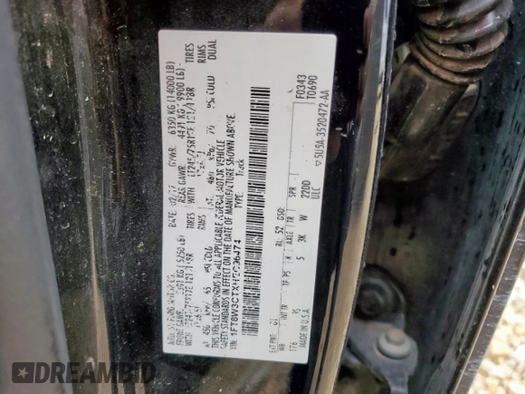 2017 Ford F-350 XL with VIN 1FT8W3CTXHEC96474, listed as a Copart auction lot 58448205 with 319,293 mi miles and Salvage title. Bid and sale history available at DreamBid. Image 12.