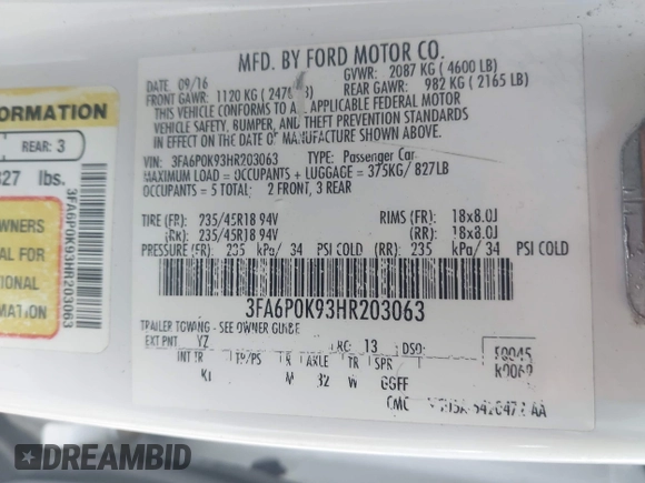 2017 Ford Fusion Titanium z VIN 3FA6P0K93HR203063, wystawiony jako IAAI lot #42243064 z przebiegiem 176 078 mil mil oraz . Historia ofert i sprzedaży dostępna na DreamBid. Obrazek 9.