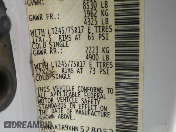 2017 Nissan Titan with VIN 1N6AA1R9XHN528052, listed as a Copart auction lot 55834165 with 183,802 mi miles and Salvage title. Bid and sale history available at DreamBid. Image 12.