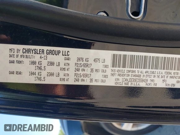 2014 Jeep Compass Latitude with VIN 1C4NJDEB9ED558420, listed as a IAAI auction lot 39277541 with 109,213 mi miles and . Bid and sale history available at carsss.com. Image 9.