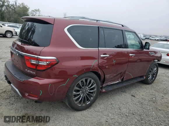 2024 Nissan Armada Platinum with VIN JN8AY2DB4R9851395, listed as a Copart auction lot 43331925 with 7,684 mi miles and Salvage Title. Bid and sale history available at carsss.com. Image 3.
