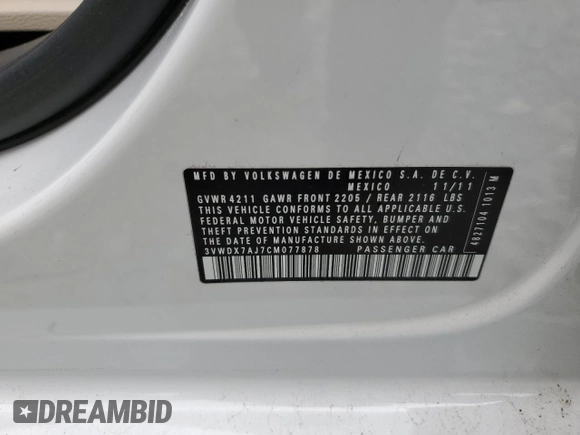 2012 Volkswagen Jetta SE z VIN 3VWDX7AJ7CM077878, wystawiony jako Copart lot #57782295 z przebiegiem 109 308 mil mil oraz Szkoda całkowita • Salvage title. Historia ofert i sprzedaży dostępna na DreamBid. Obrazek 12.