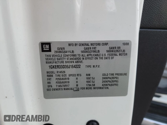 2009 GMC Acadia SLT2 with VIN 1GKER33D39J164222, listed as a Copart auction lot 48537245 with 165,073 mi miles and Salvage title. Bid and sale history available at DreamBid. Image 13.