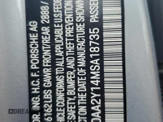 2021 Porsche Taycan z VIN WP0AA2Y14MSA18735, wystawiony jako Copart lot #72616054 z przebiegiem Nie podano mil oraz Szkoda całkowita • Salvage title. Historia ofert i sprzedaży dostępna na DreamBid. Obrazek 13.